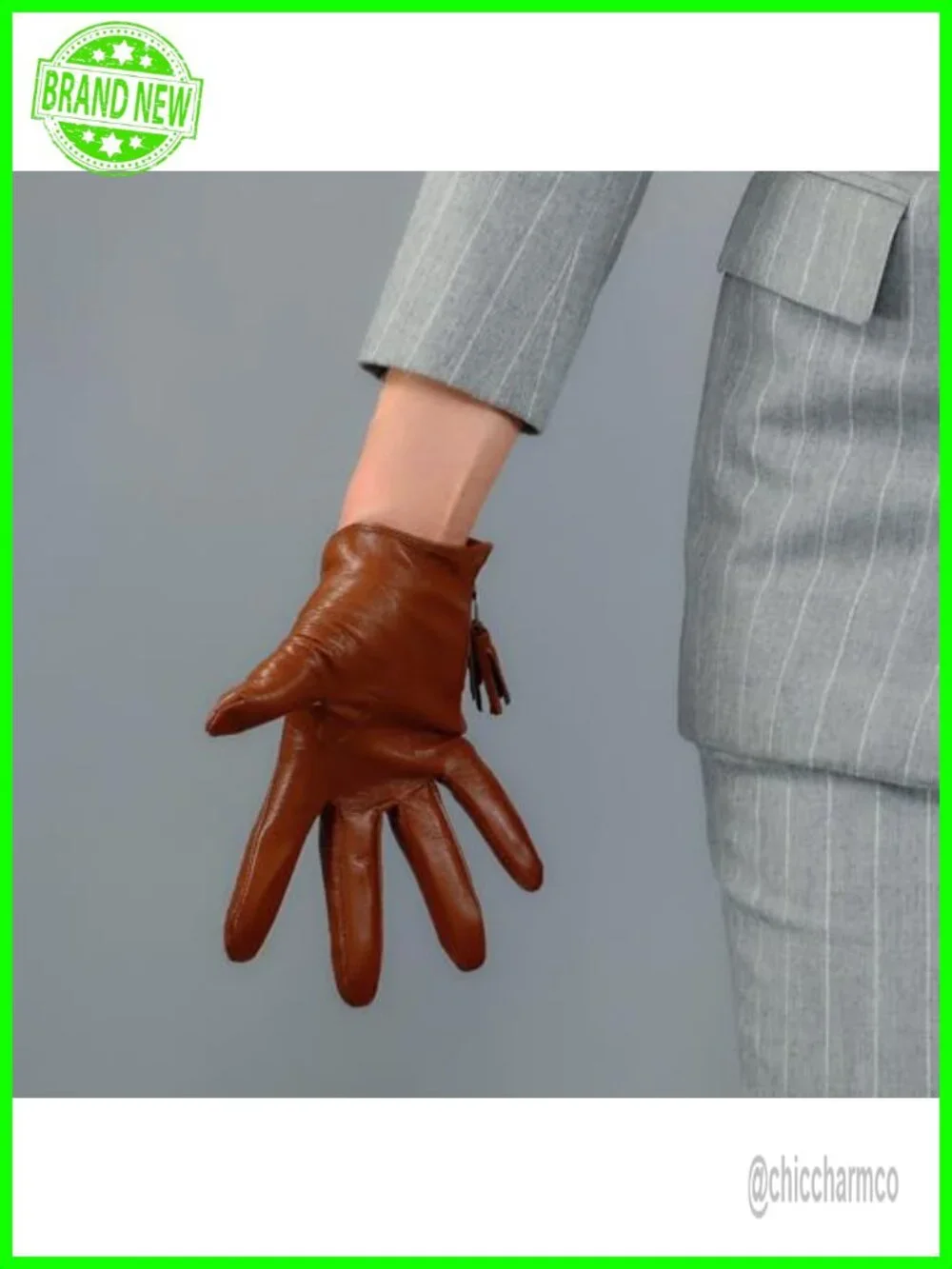 Genuine Goatskin Leather Touchscreen Driving Gloves with Tassel Zipper